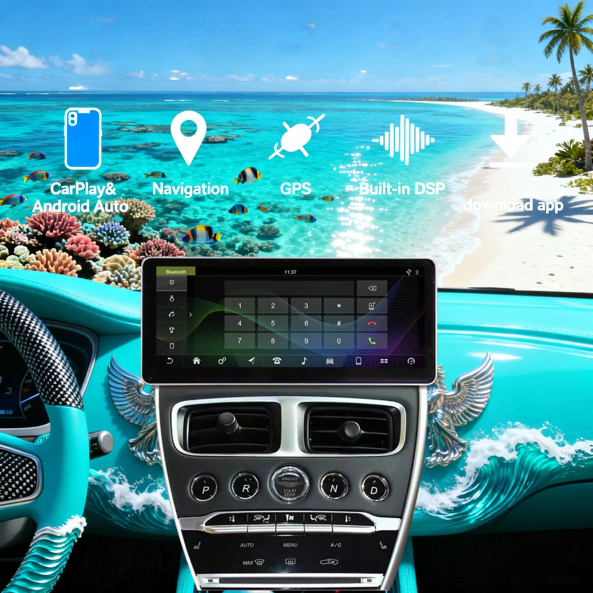 12.3 Inch Android 14 CarPlay Touch Screen Car Radio For Aston Martin DB11 2016-2020 GPS Multimedia Stereo Player Auto Head Unit