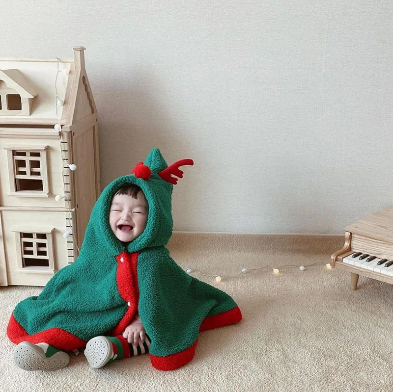 MILANCEL Baby Christmas Clothes Deer Cloak Fur Lining Outfit