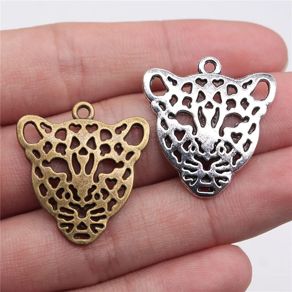 WYSIWYG 5pcs Charms Hollow Leopard Head 28x26mm Antique Making Pendant Fit Vintage Tibetan Bronze Silver Color Handmade Jewelry