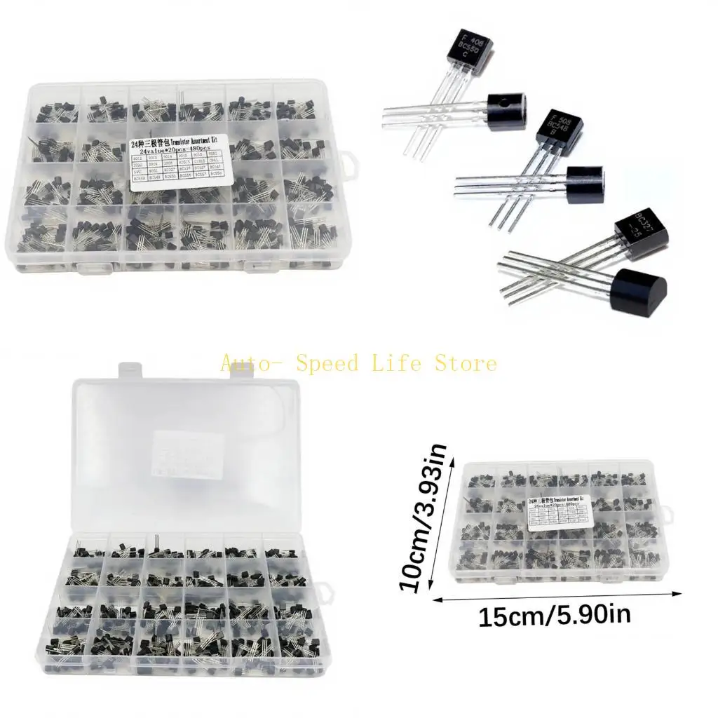 02DA Pack of 480 Transistors Covering 24 Popular Specifications in TO 92 Package Accompanied by 24 Slot Storage Organizers