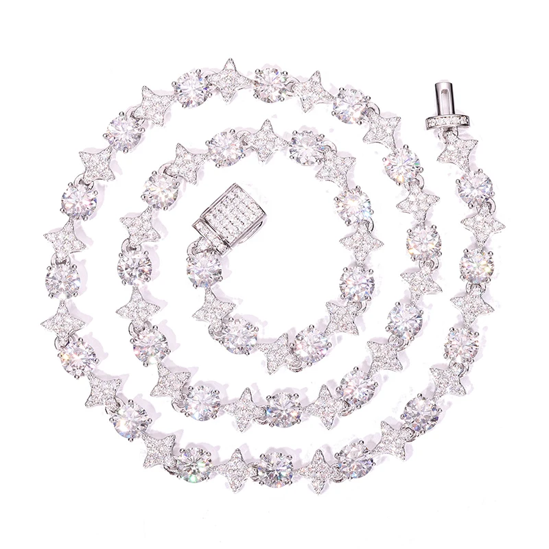 S925 Sterling Silver Black Moissanite Stars Tennis Link Chain Necklace for Women Men Hip Hop Bling Ice Out Rapper Jewelry