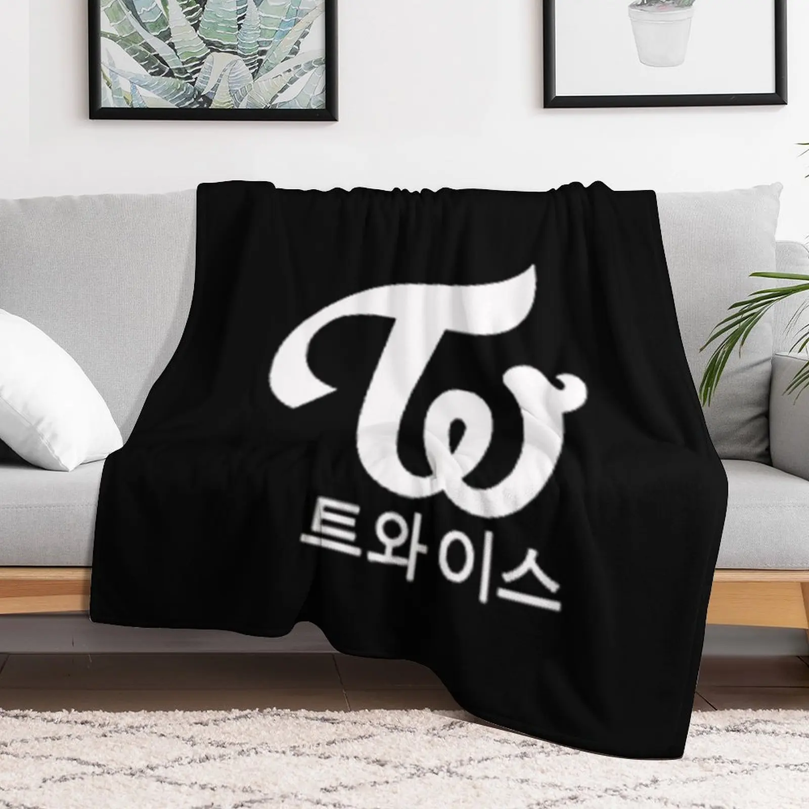 Twice Kpop logo Hangul Black White Classic Throw Blanket Decorative Sofa manga Furrys Blankets