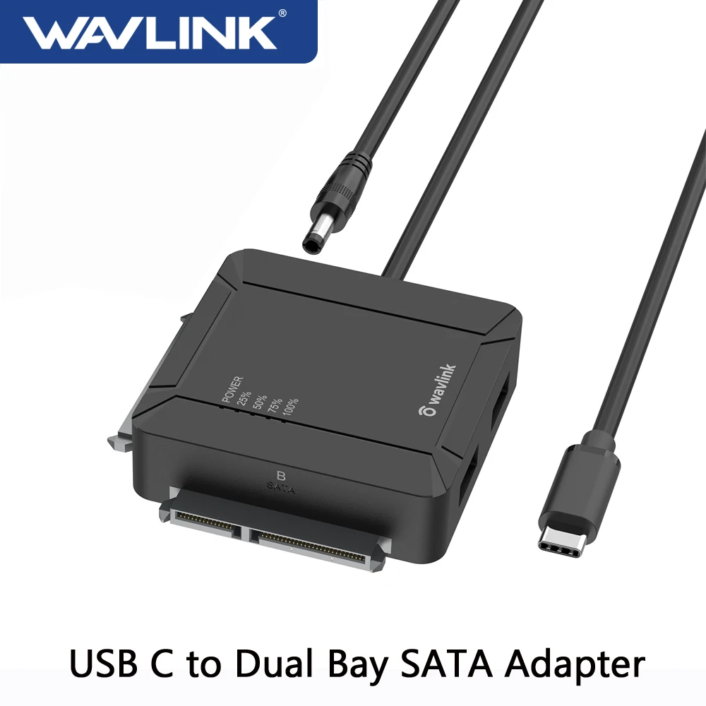 

Wavlink USB C/USB 3.0 to Dual Bay SATA Adapter External 2.5" 3.5'' SATA Hard Drive Converter 2x18TB 5Gbps SATAIII UASP Supported