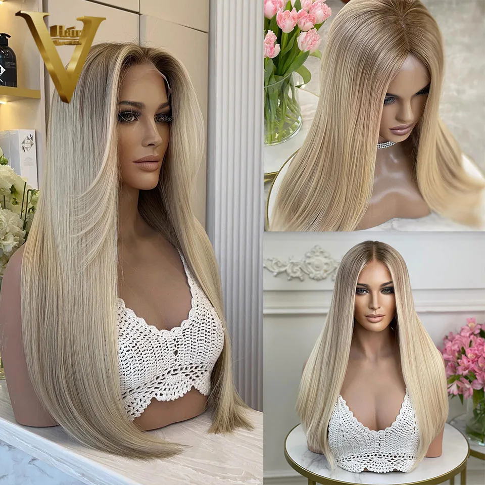 

180% Density 22 Inches 13x4 Ash Platinum Blonde Lace Front Human Hair Wig Brazilian Remy Straight Human Hair Glueless Lace Wig