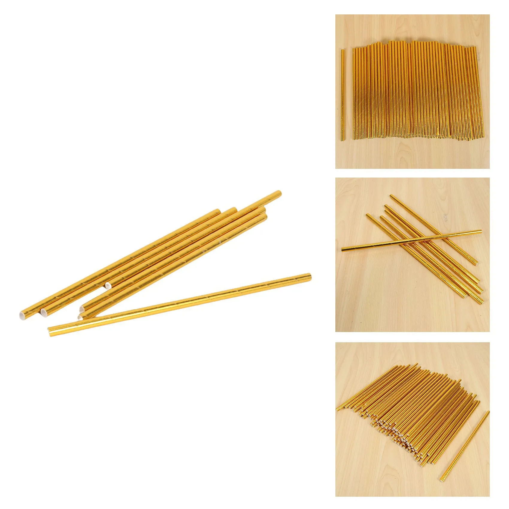 شفاطات ورقية من رقائق الذهب، شفاطات للشرب للحفلات للاستعمال مرة واحدة، عبوة مكونة من 100 احتفالات للعطلات - B09B