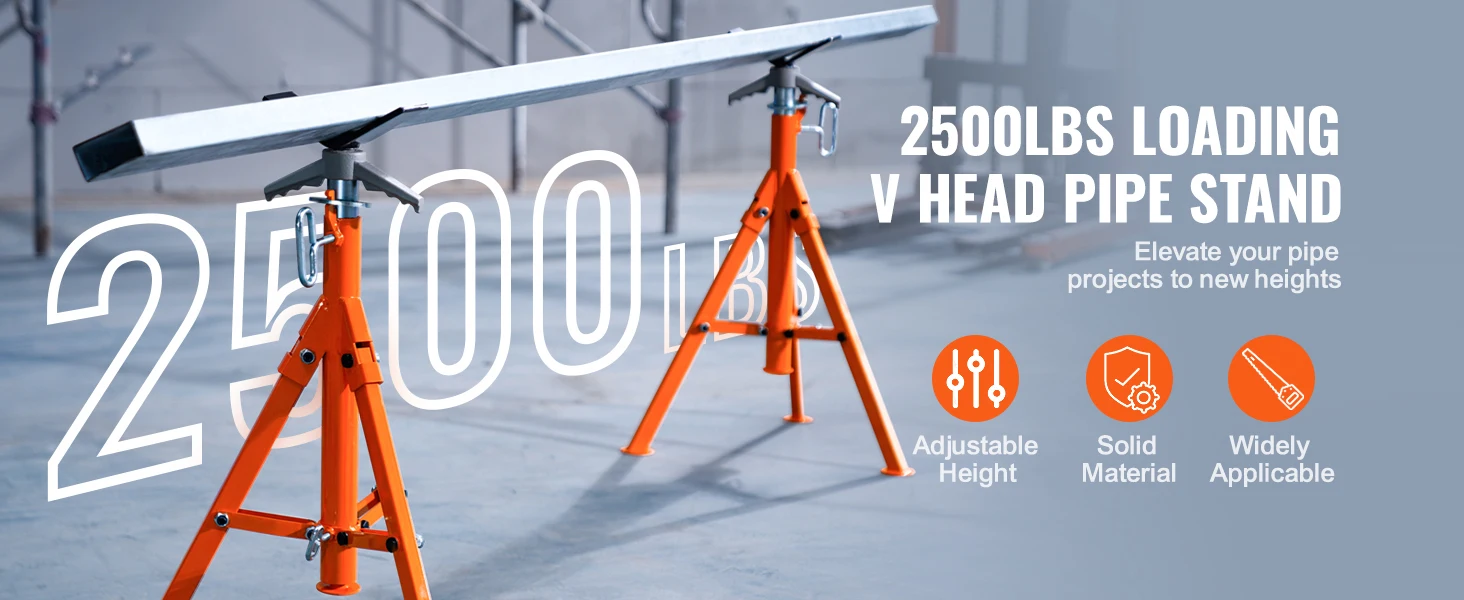 SucceBuy Pipe Stand 2500 LBS Heavy Duty Pipe Stands 27.2-52 Height Adjustable V Head Pipe Stand Steel Folding Stand