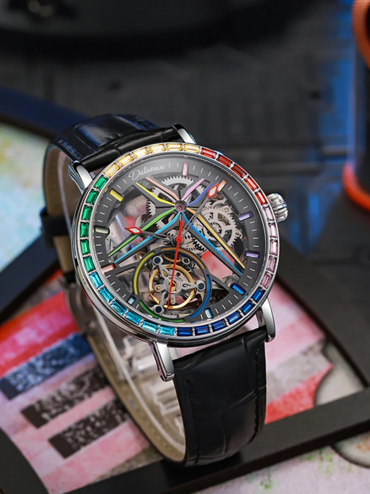 New 2025 Men's Automatic Mechanical Watch, Trendy and Stylish Rainbow Skeleton Men's Automatic Wristwatch, High-End Men's Watch