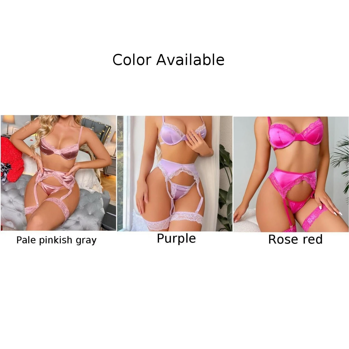 Sexy Lingerie Lace Underwear Women Push Up Bra Intimate 4-Piece Garter Belt Set Open Back Soft Comfortable Porn Suit image 6