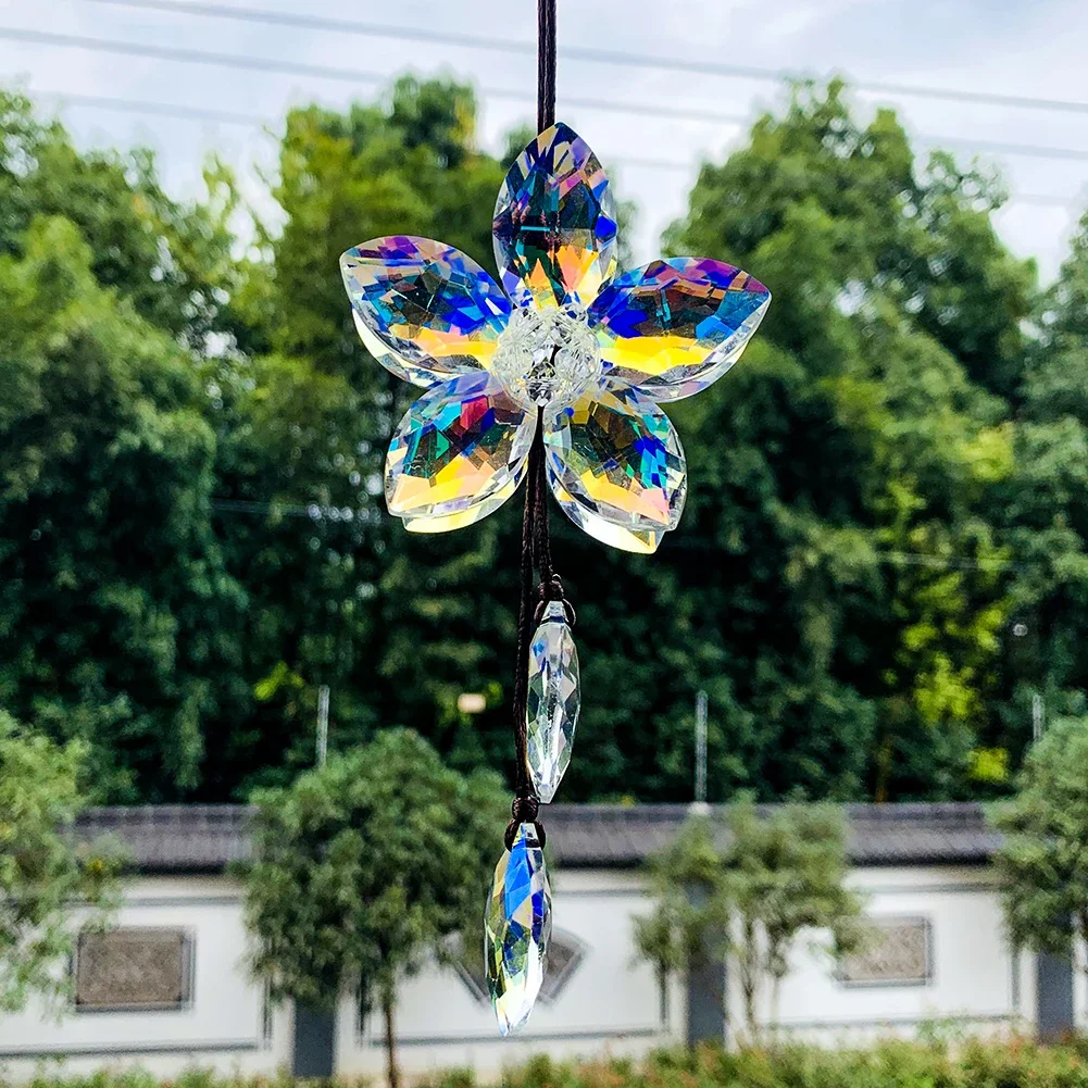 

Rainbow Aurora AB Color Horse Eye Petal Flower Prism Glass Crystal Pendant Fairy Garden Streamer Suncatcher Dangle Hanging Decor