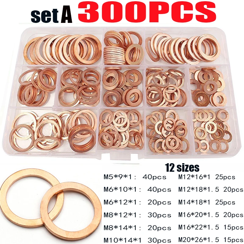 300pcs Copper Sealing Solid Gasket Washer Sump Plug Oil For Boat Crush Flat Seal Ring M5 M6 M8 M10 M12 M14 M16 M20 Gasket