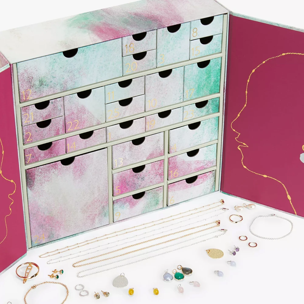Customization.Wholesale Custom logo White pink 12 Boxes Christmas Jewelry Advent Calendar with Drawer