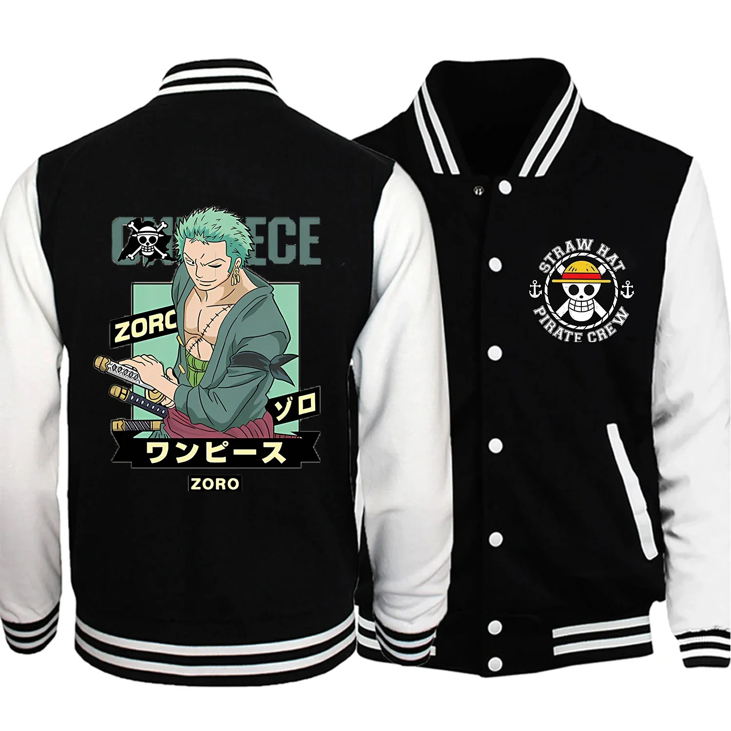 One Piece Baseball Uniform für Erwachsene Neue Luffy Anime Jacke Mann Mode Mantel Schwarz Kleidung Streetwear Unisex Sport Oberbekleidung Gif