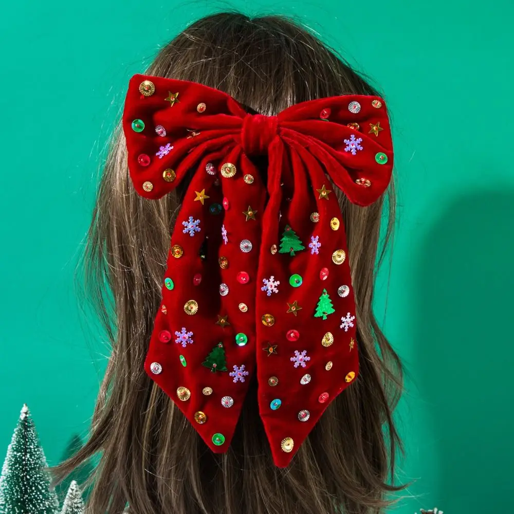 

Sweet Snowflake Christmas Hair Clip Star Button Xmas Barrettes Sequin Shiny Velvet Bow Hairpin Christmas