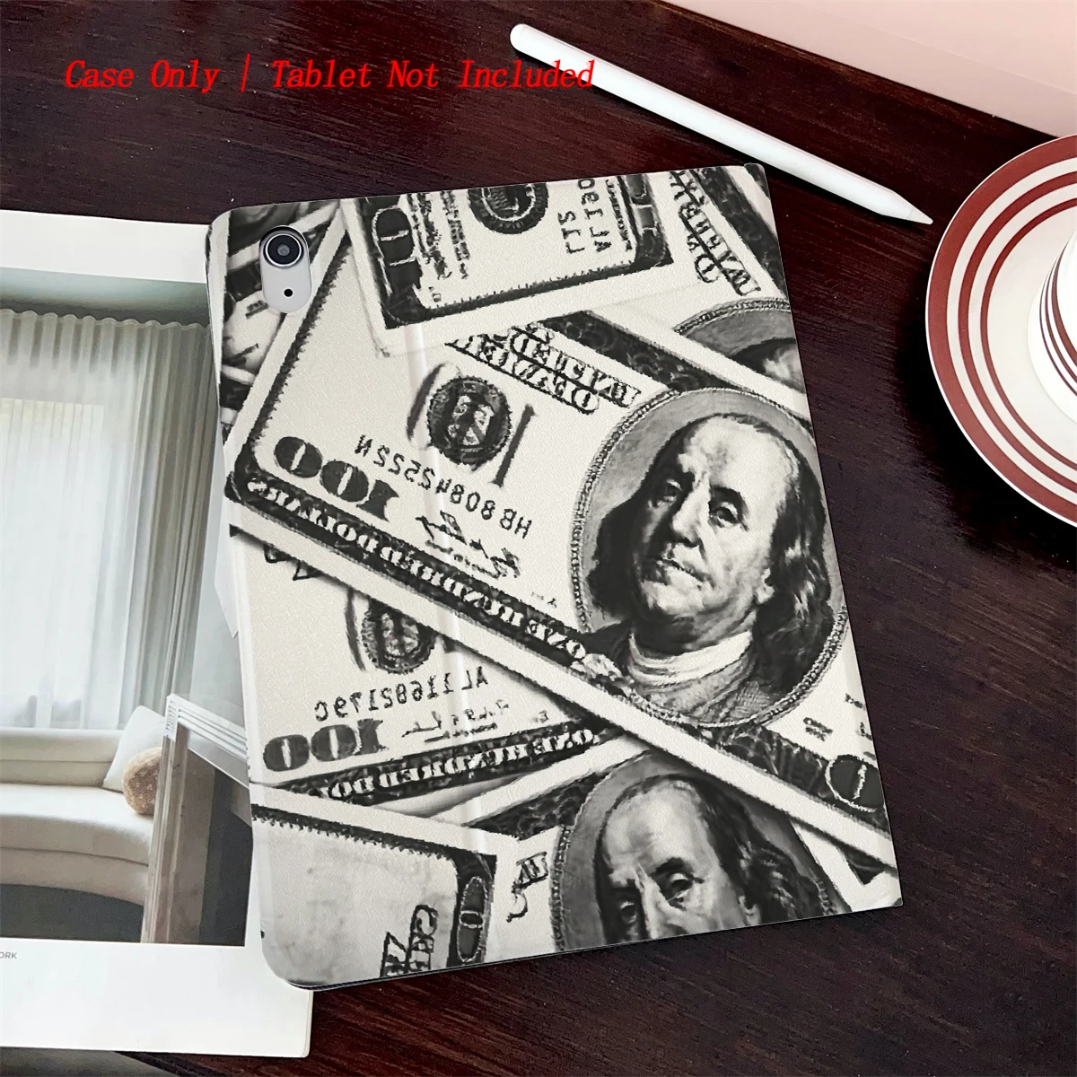 

8. Чехол для iPad с принтом в свежем стиле, 360° ° Вращающаяся подставка и слот для ручки, стиль книги, автоматический режим сна/пробуждения, совместим с различными Apple iPad