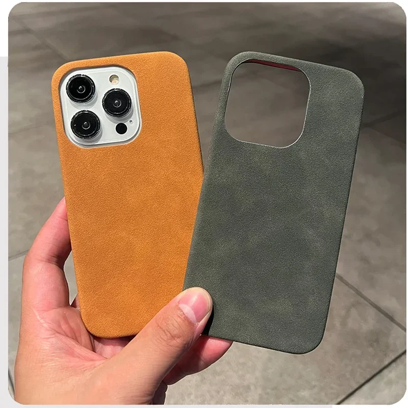 Luxury Suede Leather Phone Case For iPhone 16 15 Pro Max Plus 14 13 12 11 Cases Matte Silicone Soft Shockproof Cover Fashion