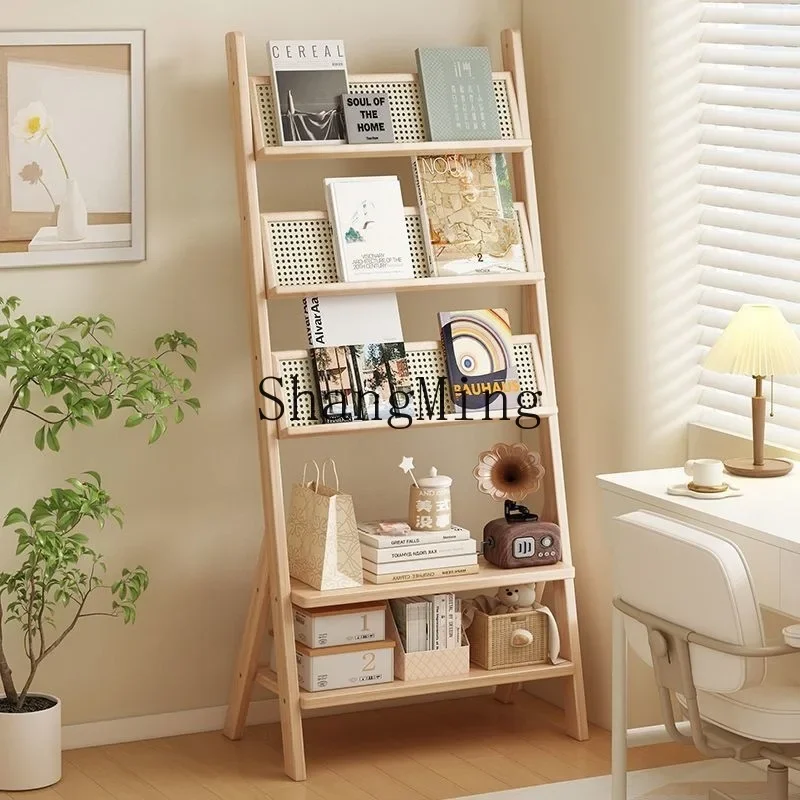 SM wood shelf floor-to-ceiling bookcase living room wall bookcase retro bedroom multi-layer display cabinet