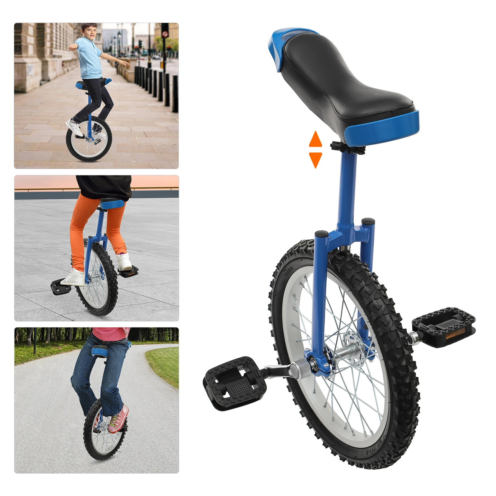 دراجة أحادية قابلة للتعديل باللون الأزرق، دراجة قوية بعجلة واحدة لركوب الدراجات في الهواء الطلق، سهلة التوازن والمناورة