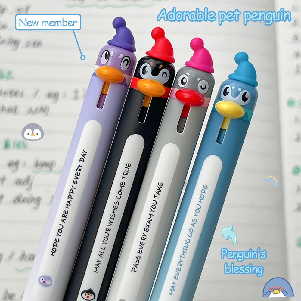 4 Pack Cute Cartoon Penguin Gel Pen 0.5mm Fun Quick Dry Pen