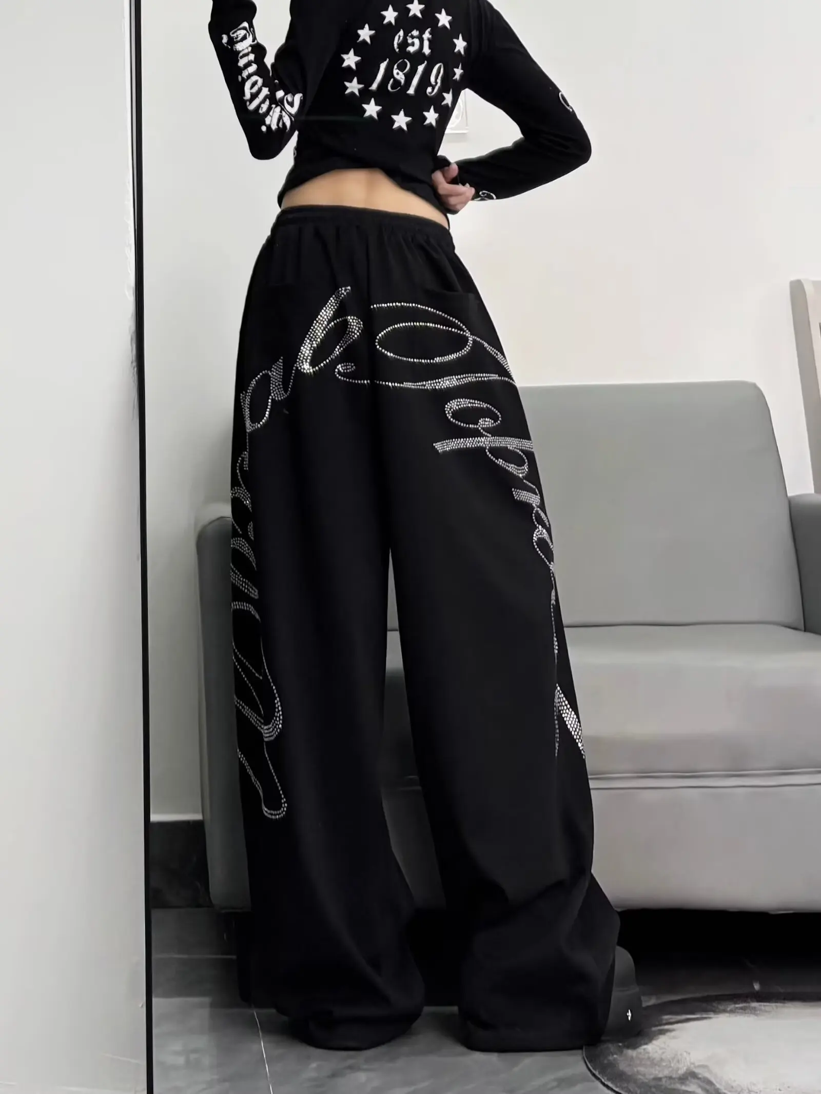 Y2K Retro Hip Hop Loose Women's Casual Pants American Style Straight Leg Long Trousers Fashionable And Popular Streetwear