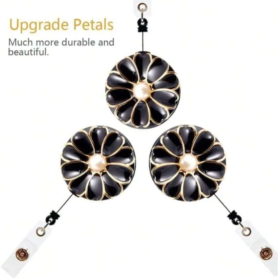 

Qinsuee Retractable Badge Holder ID Badge Reel With Pearl 3 Pack Black