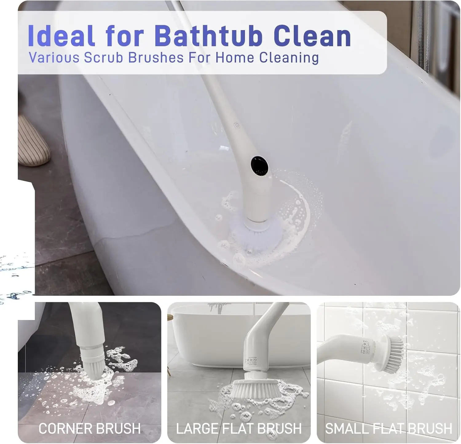 Electric Spin Scrubber - Long Handle Bathroom Cleaner for Tub, Shower, Tile & Grout