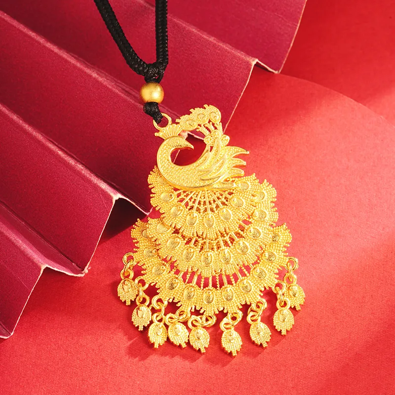 QEENKISS Gold Vintage Peacock Necklace Pendant For Women Wedding Party Birthday Christmas Bride Mother Girl Ladies Gifts PT5144