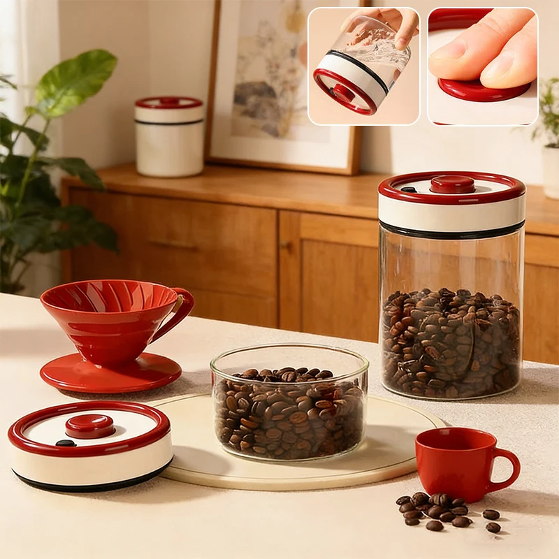 

Home Kitchen Moisture-proof Storage Pot Kitchen Organizer Coffee Beans Vacuum Sealed Tank Transparent Glass Food Storage Jars