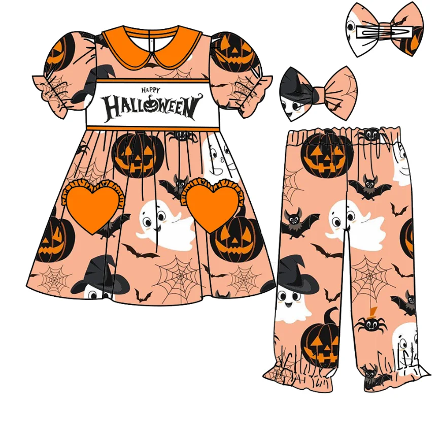 Customized baby milk silk pajamas suit Halloween suit horror pumpkin bat element toddler holiday costume wholesale