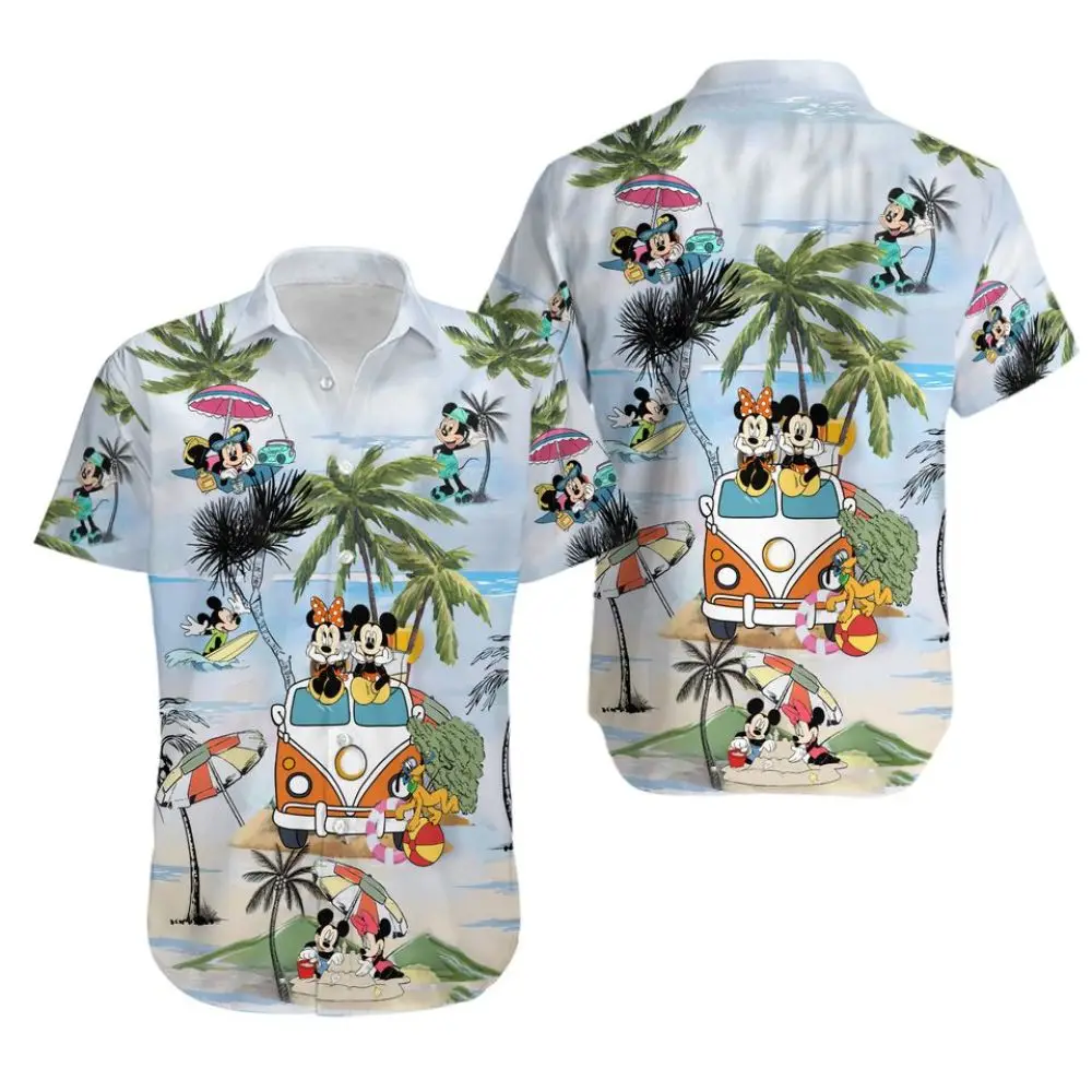 

Mickey Mouse Beach Vacation Hawaiian Shirts Men's Women Button Up Short Sleeve Shirts Disney Hawaiian Shirts Casual Beach Shirts