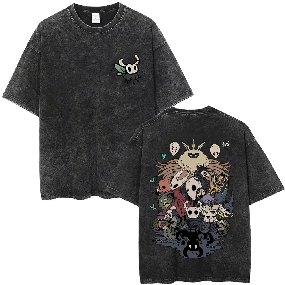 

Washed Vintage Game Hollow Knight T-shirt Men Women Fashion Casual Funny Short Sleeve T-shirts Men's Retro Oversized T Shirts