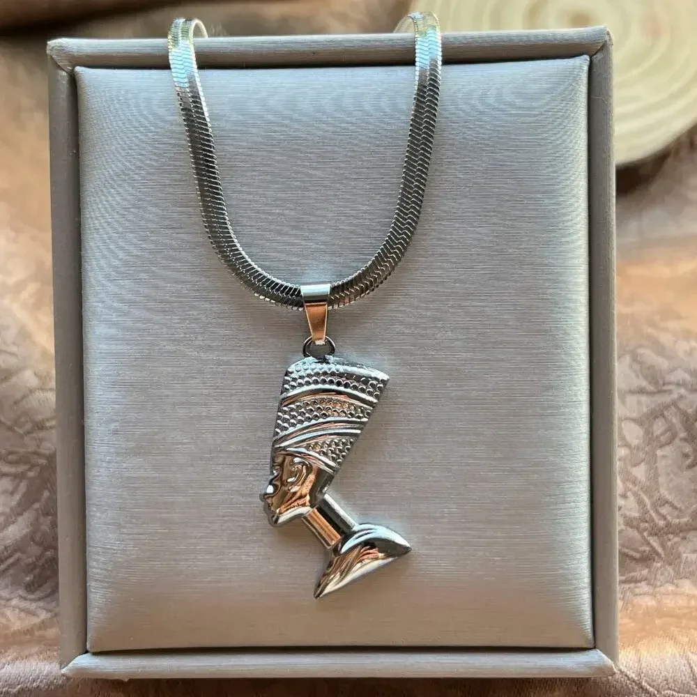 Men Women Hip Hop Pendant Metal Egyptian Pharaoh Head Pendant Necklaces 3cm Wide Blade Snake Chain Punk Colier For Women Jewelry