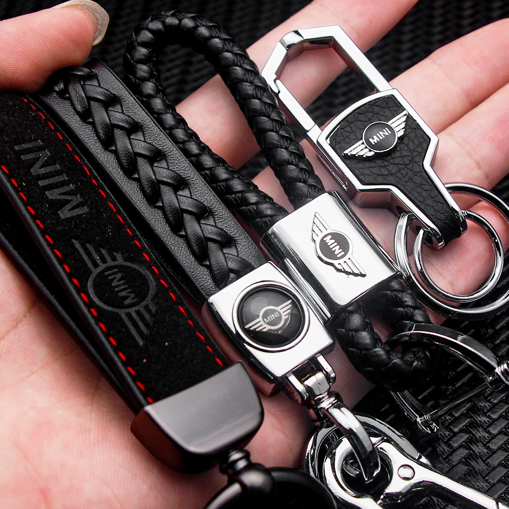 金属と革の車のキーリング,車のアクセサリー,ミニクーパーワンズ,jwc,r55,r56,f56,r57,r58,r59,r60,3d