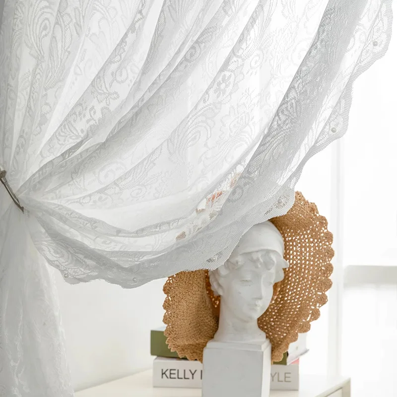 

French retro curtains, lace curtains, living room, bedroom, bay windows, windows, tile