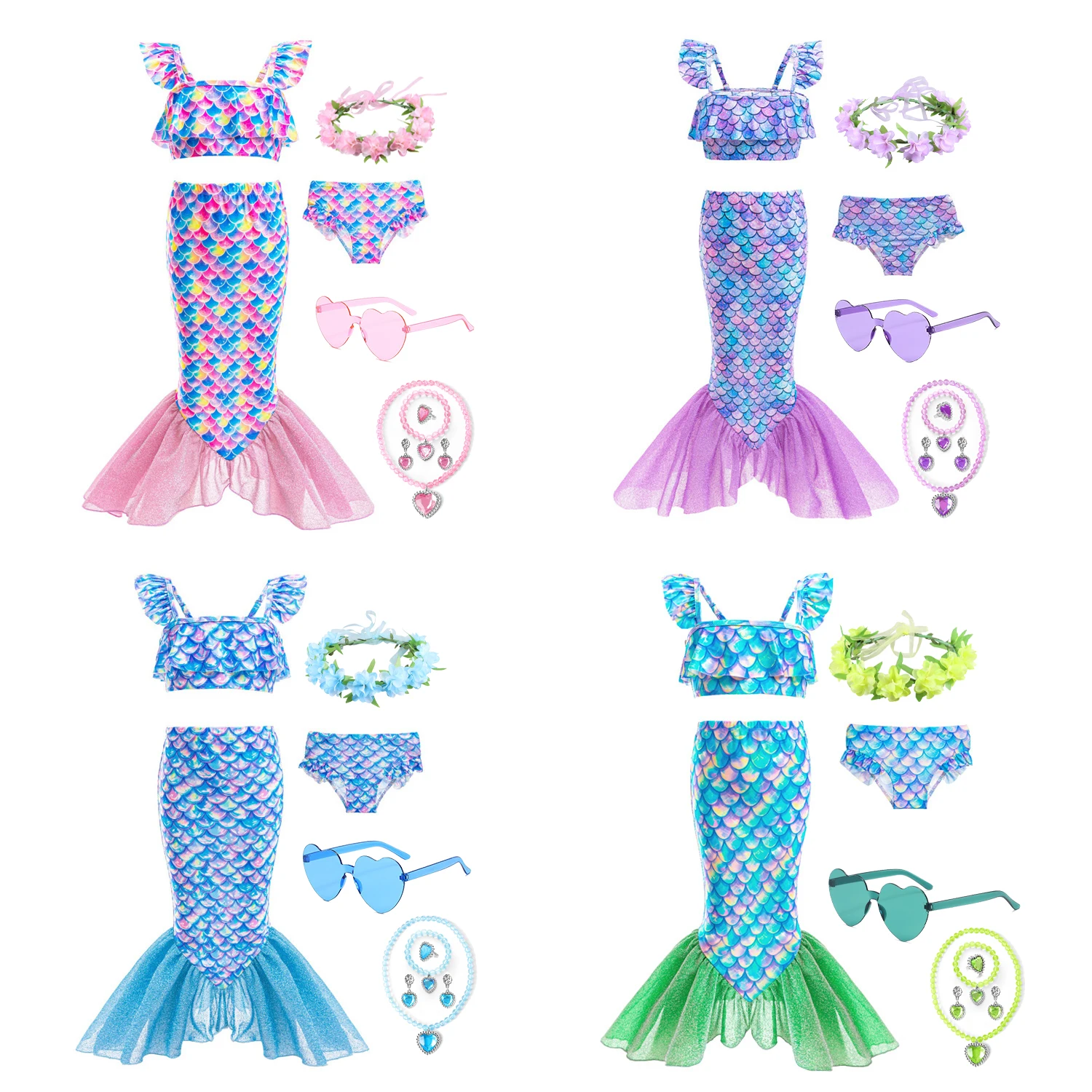 

3Piece/Set Summer Girl Little Mermaid Princes Swimsuit Holiday Beach Party Bikini Children's Swimwear Kids Tail Split Swimsuits