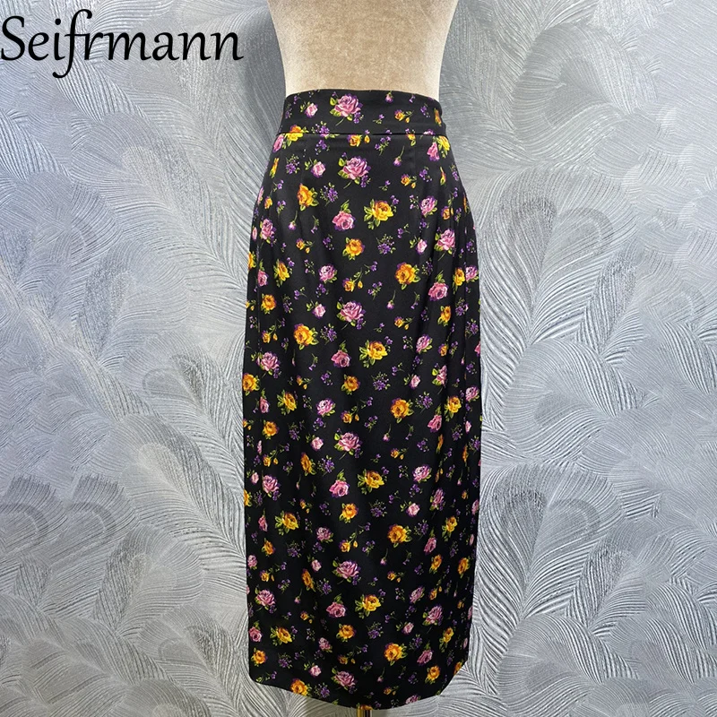 

Seifrmann 2026 Весенняя женская одежда: Новая модная повседневная шелковая юбка с принтом и утягивающим поясом
