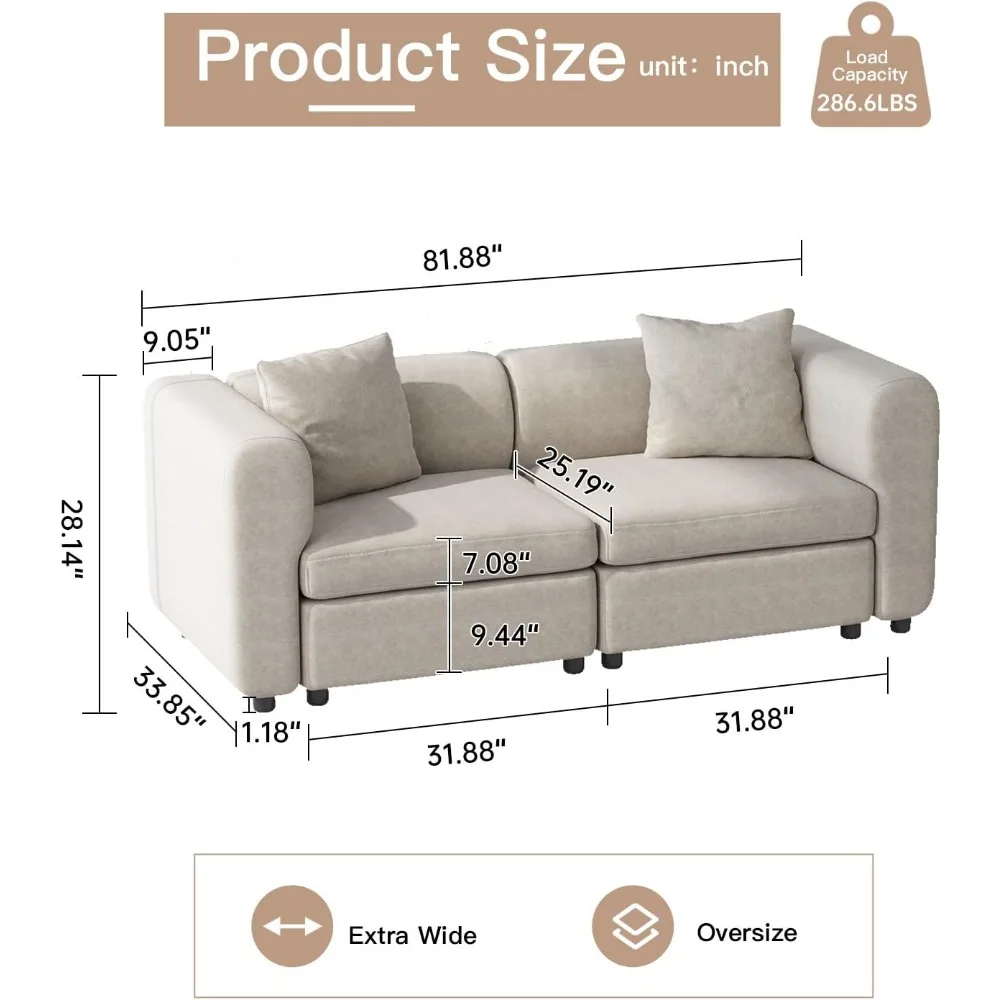Sofá secional grande para sala de estar, sofá conversível, sofá profundo, sofá secional familiar, bege