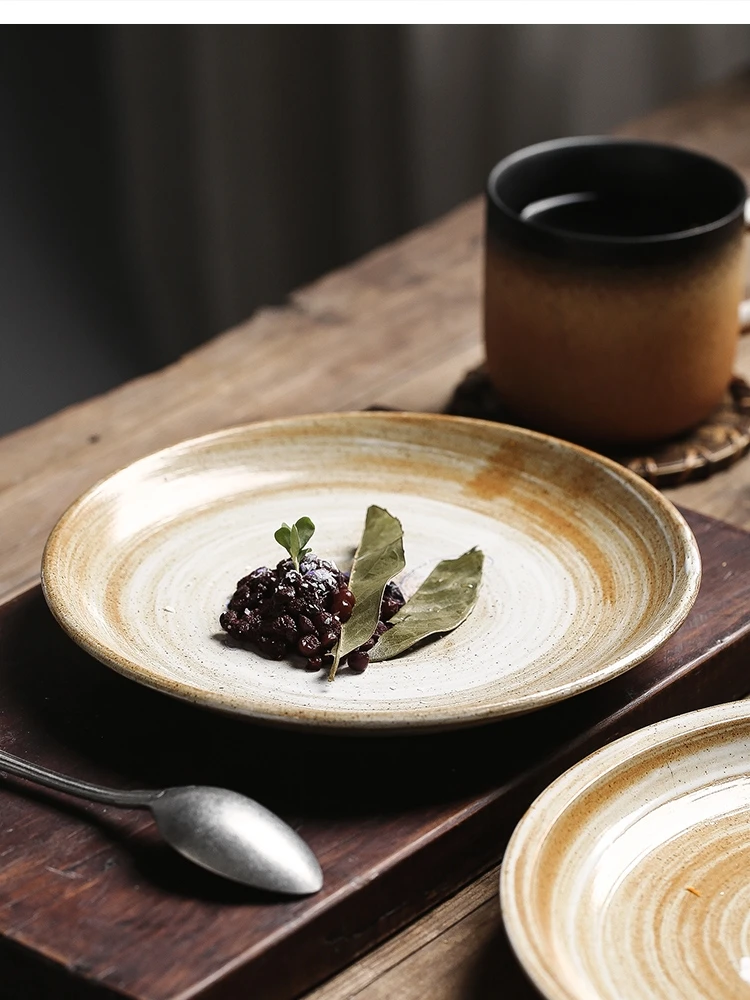 Japanese style stoneware dishes home shallow plate meal restaurant steak dinner pasta breakfast