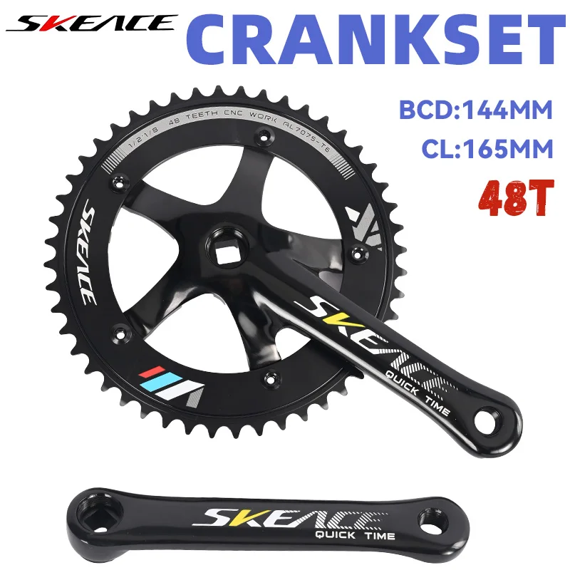 SKEACE MTB Bike Crankset Square Hole Fixed Gear Chain Wheel 165mm 48T 144BCD Aluminum Alloy Single Speed Bikes Track Bicycle