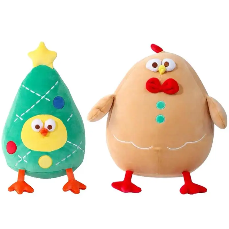 Stuffed Chicken Cartoon Christmas Tree Gingerbread Chicken Stuffy Christmas Plushie Soft Home Decor Cushion Stuffed Doll For