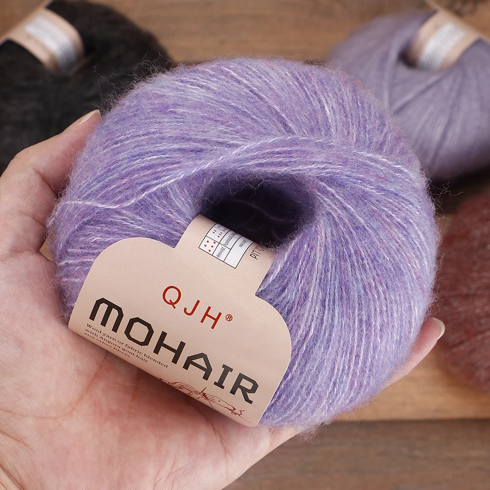 25g/Ball Mohair Yarn, Long Plush Hand Knitting Thin Yarn for Crocheting & Knitting Sweaters Shawls Scarves-60%Mohair 40%Acrylic