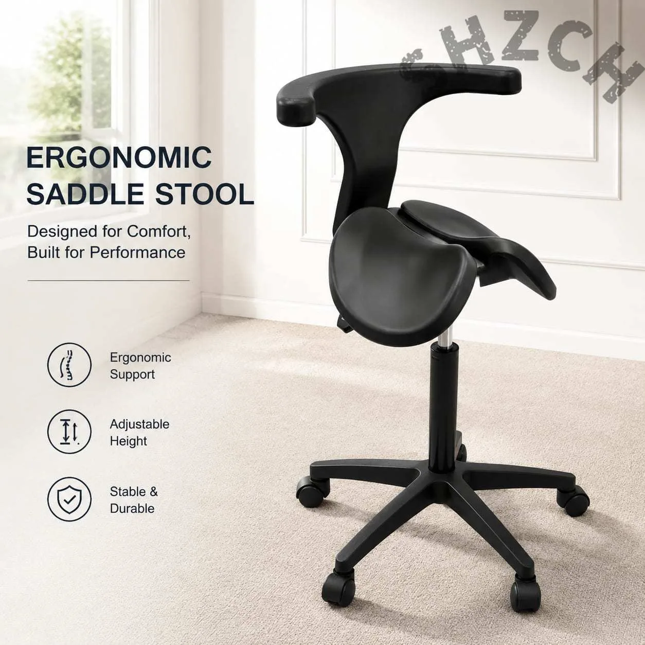 Ergonomic Split-Seat Saddle Stool with Height Adjustment and 360° Swivel Casters for Dental, Tattoo, and Medical Professionals