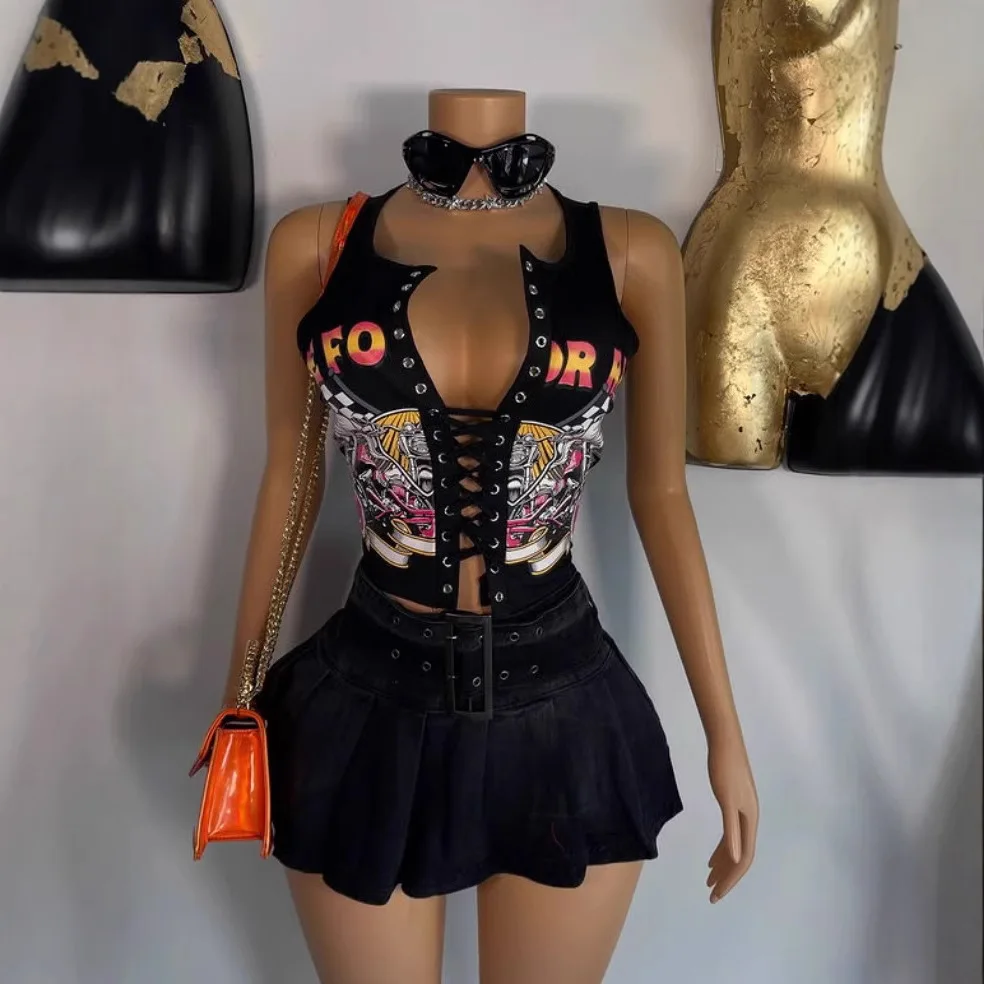

Sexy Graphic T Shirts Fashion Top Printed Sweatshirts Streetswear 2025 Summer Clothes Women Y2K Cropped Tank Tops Tees