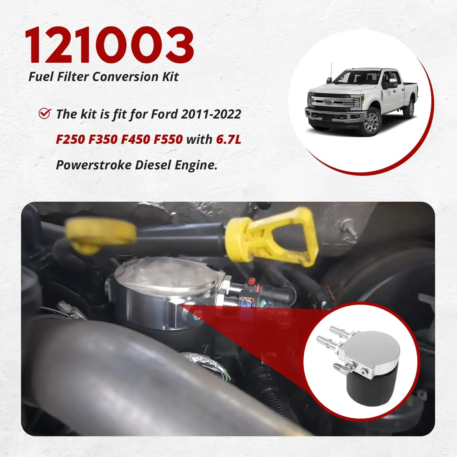 TML Replace for 121003 Fuel Filter Conversion Kit, Fit for Ford 2011-2022 F250 F350 F450 F550 with 6.7L Powerstroke