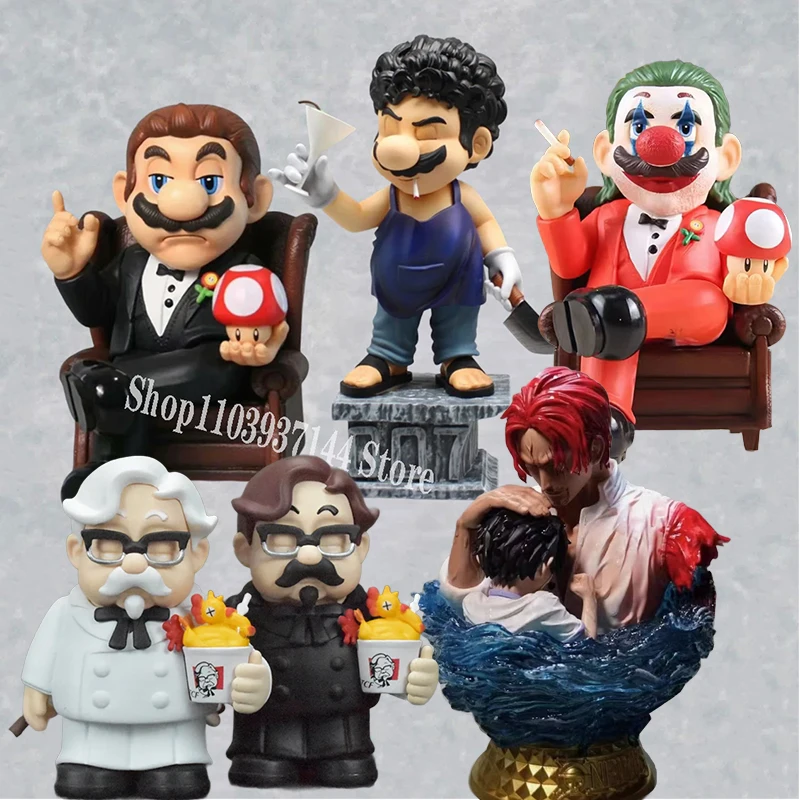 

Anime Plumbers Figurine Model Dolls Godfather Mario Action Figures Mushroom Figurine One Piece Shanks & Luffy Statue Toys Gift