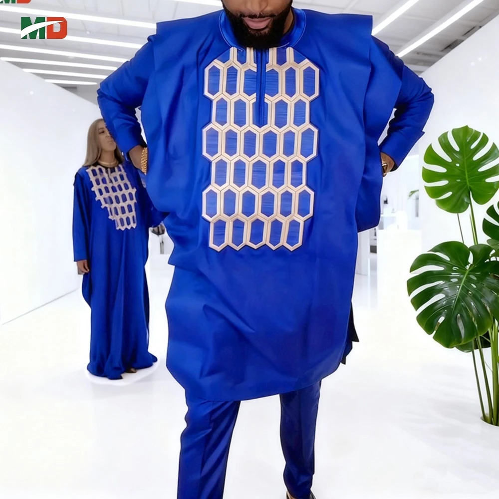 MD فستان الحفلات الأفريقية للزوجين عباية مطرزة 3 قطع ثوب للنساء مطابقة ملابس للرجال الزي مساء الزفاف حفلة موسيقية #2