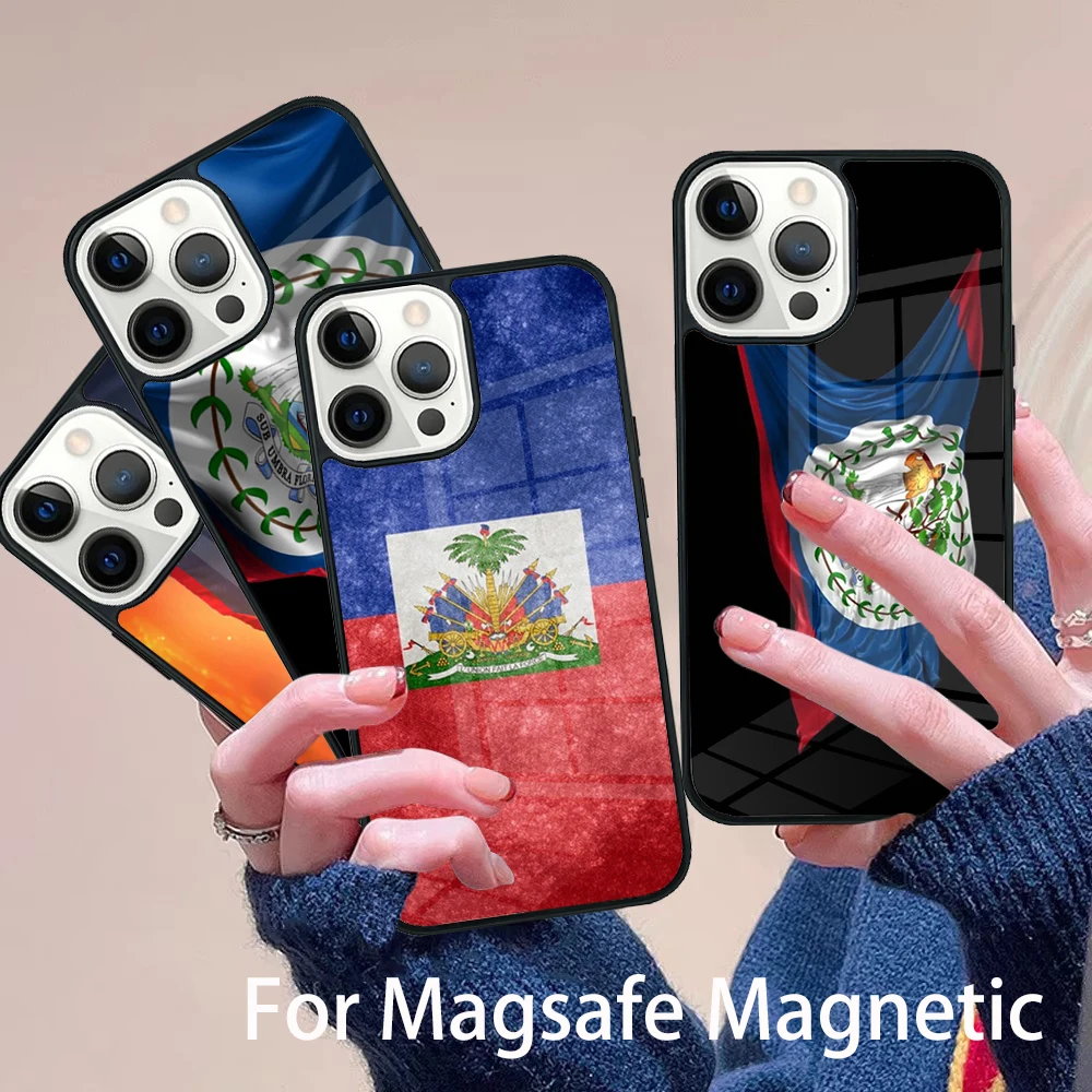 

Belizean Flag Phone Case Magesafe Magnetic Wireless Charge Cover For IPhone 16 11 12 13 14 15 Pro Max Plus Mini