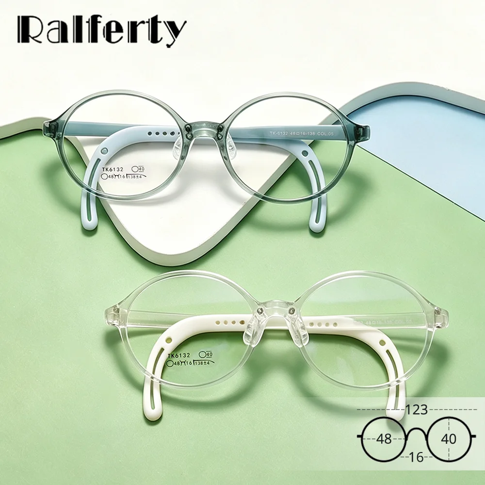 Ralferty Tomato Kids Eyeglass Frame Silicone Nose Pad Adjustable Temple Children Glasses Round Transparent Light Frame Anti Slip