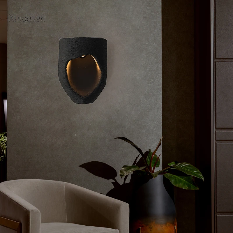 

Creative Stone Wall Lamp Corridor Bedside Lamp Living Room Hotel Aisle Wabi Sabi Vintage LED Sconce Bedroom Wall Light Fixture