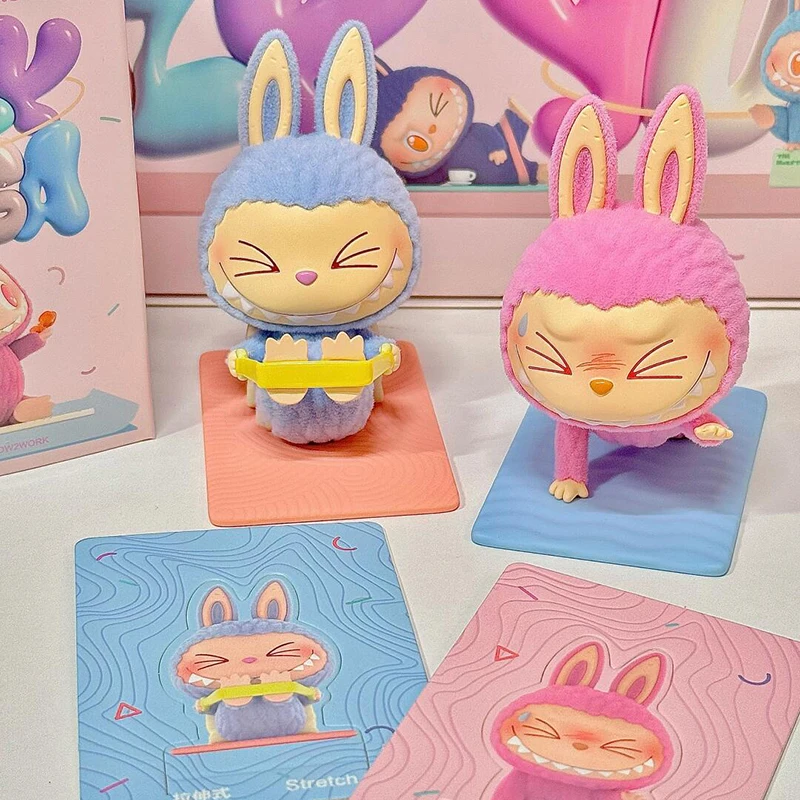 THE MONSTERS Lazy Yoga Series Blind Boxe Toys Action Figure Kawaii LABUBU Flocking Doll Mystery Box Give Friends Surprise Gifts