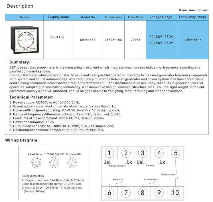 96*96mm full automatic digital synchroscope meter with display,synchrometer for power generator use